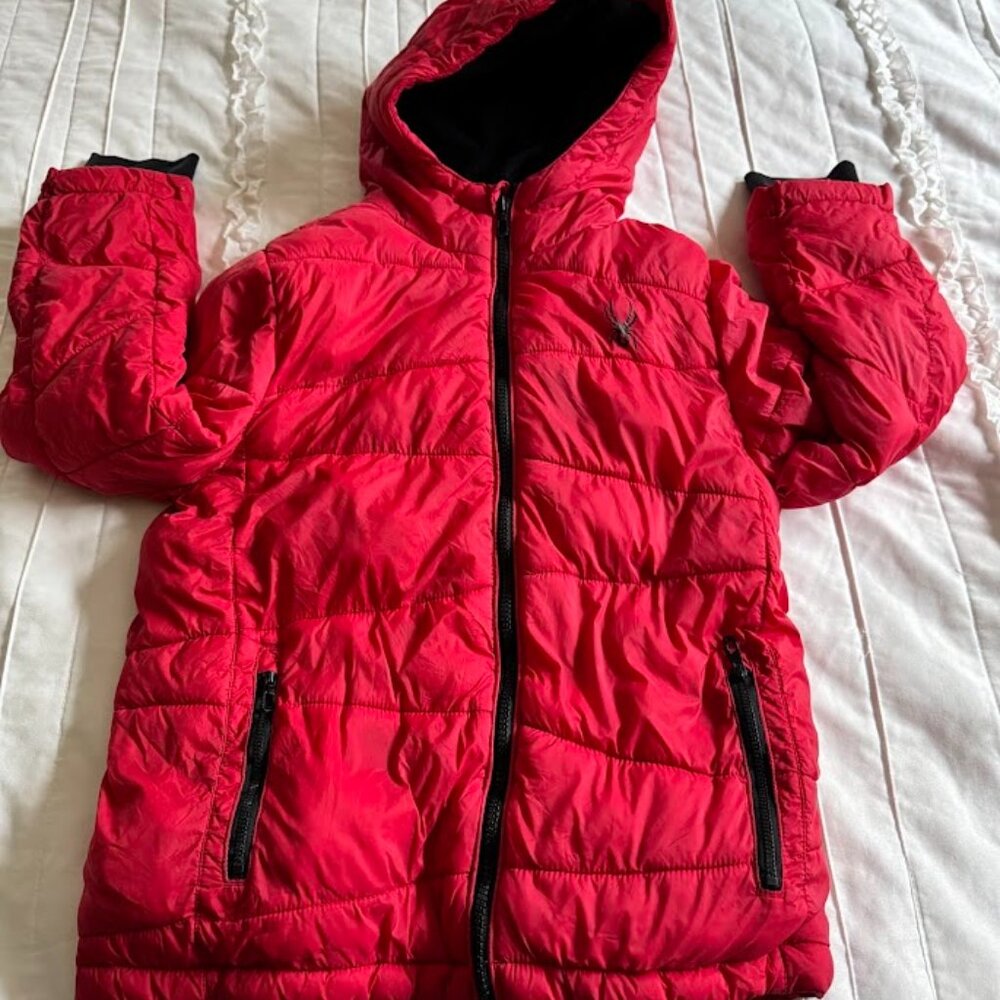 Spyder youth size medium (10/12) full zip hooded puffer jacket